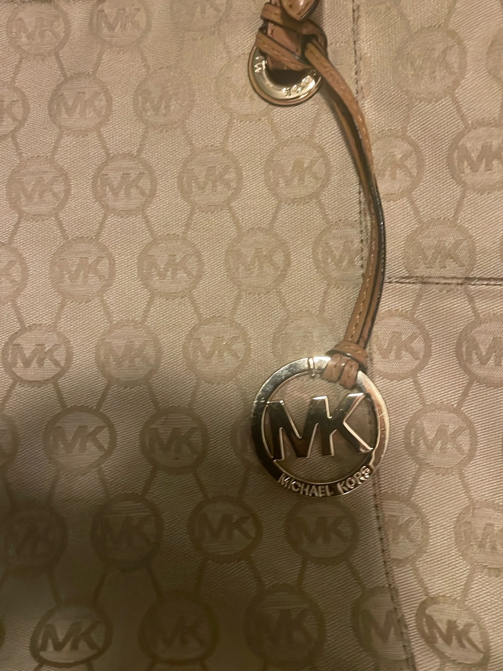 Michael Kors Tan and Beige Logo Tote with MK Charm - Picture 2 of 9